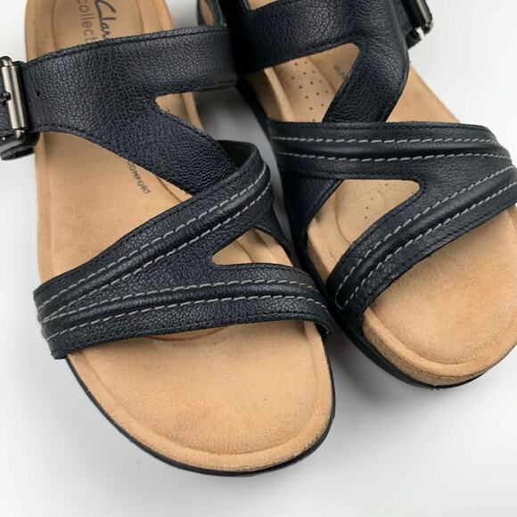 Clarks Brynn Step Sandals Black Leather Adjustable Comfort Women's 8 - Picture 4 of 10